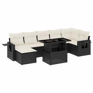 vidaXL 8 Piece Patio Sofa Set with Cushions Black and Cream Poly Rattan - Without Storage - 1 of 4