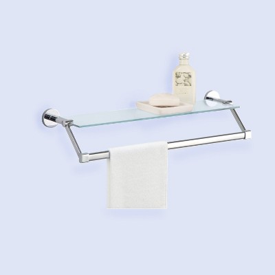 Clear Glass Wall Shelf with Chrome Towel Bar