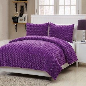 Purple Victoria Classics Rose Faux Fur Comforter Set Full 3pc - VCNY
