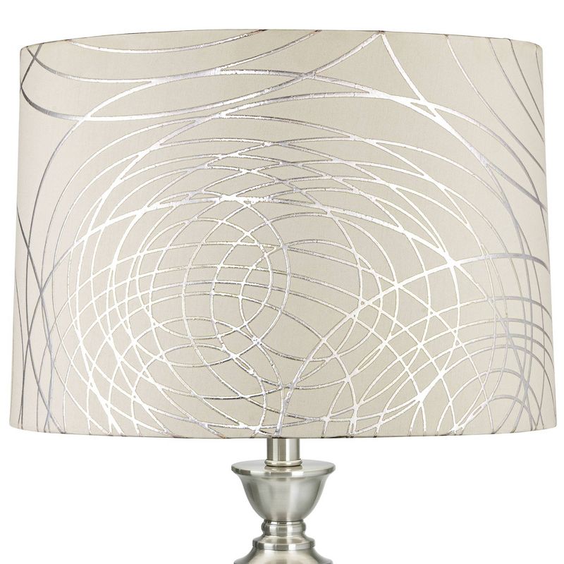Springcrest Off-White with Silver Circles Medium Drum Lamp Shade 15" Top x 16" Bottom x 11" High (Spider) Replacement with Harp and Finial, 3 of 11