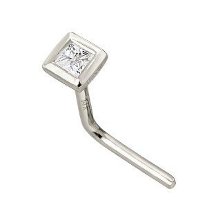 Jewelry Avalanche Bezel Set Princess Cut Moissanite L-Shape Nose Stud, Solid 14K Gold, 22G - 1 of 4