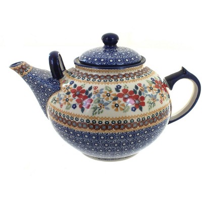 Blue Rose Polish Pottery Red Daisy Large Teapot