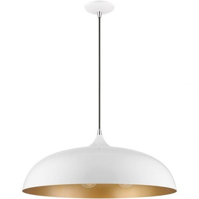 Shiny White and Chrome 3-Light Large Pendant