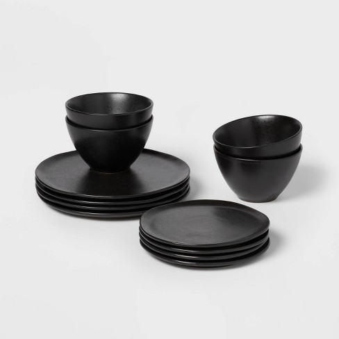 12pc Earthenware Houlton Dinnerware Set Black Threshold