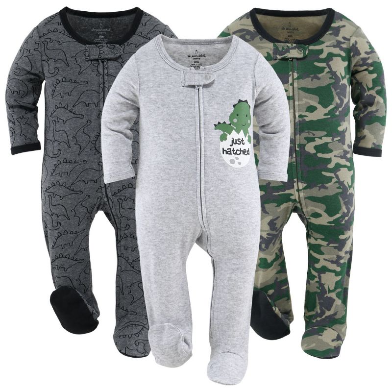 The Peanutshell Footed Baby Sleepers for Boys, Dino Camo, 3-Pack Newborn to 12 Months, 1 of 8