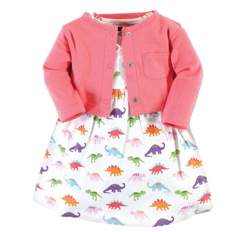 Hudson Baby Baby and Toddler Girl Cotton Dress and Cardigan Set, Girl Dinosaurs, 1 of 5