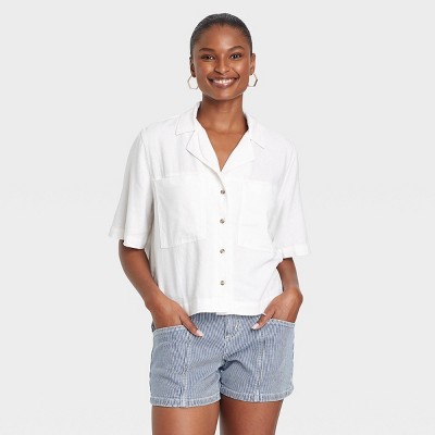 ladies white button shirt