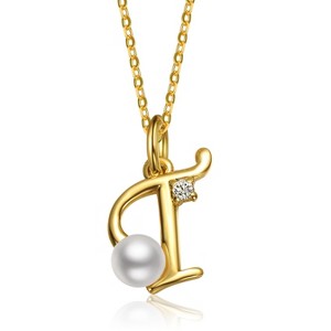 Personalized 14K Gold Plated Initial Pearl Pendant Necklace for all ages: A Charming gold Elegant Keepsake Gift - 1 of 3