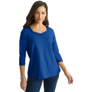 Jessica London Women's Plus Size Dot Trim Sweetheart Neck Tee - 1 of 4