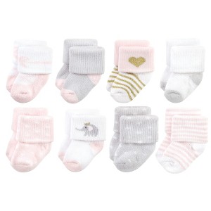 Hudson Baby Infant Girls Cotton Rich Newborn and Terry Socks, Pink Gray Elephant - 1 of 4