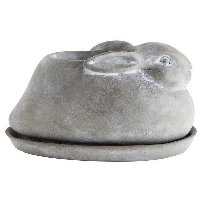 Storied Home Cement Rabbit Planter & Saucer: Farmhouse Style, No Assembly, Indoor/Outdoor Use