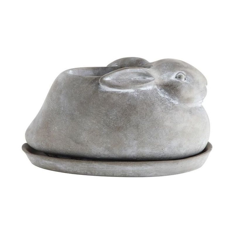 Cement Rabbit Planter &#38; Saucer - Set of 2 - Storied Home, 1 of 6