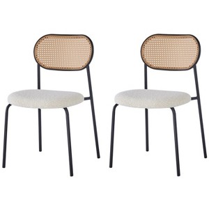 Nordlys Set of 2 Metal Dining Chairs with Cane Backs and Bouclé Seats Modern Design Style Upholstery Dining Room - 1 of 4