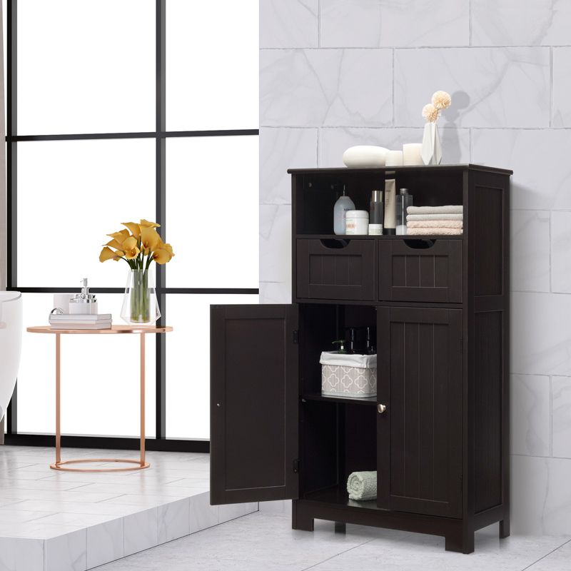 Tangkula Wooden Floor Storage Cabinet For Livingroom Bathroom Office w/Open Shelf, 2 Doors and 2 Drawers, 3 of 10