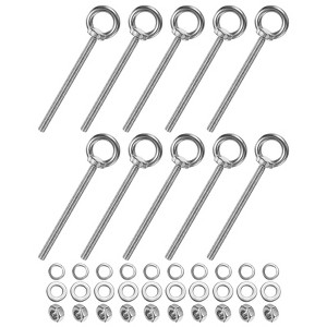 Unique Bargains Stainless Steel Durable Rust-Resistant Eyebolts with Nuts Washers Male Screw for Fastening 10 Pcs - 1 of 4