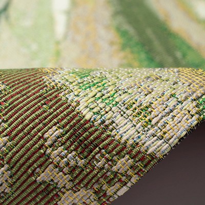 Ivory and Green Flat Woven Synthetic Palm Leaf Rug