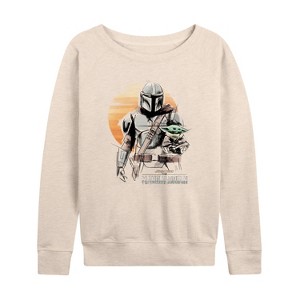 Women's - Star Wars - The Mandalorian Mando Marker Concept Lightweight French Terry Wide Neck Long Sleeve Graphic Shirt - 1 of 4