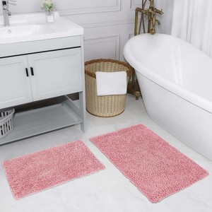 Fantasia Bath Rug Bathroom Rugs Set, Washable Rug, Extra Soft and Absorbent bath Rug, Bath Mat Set, Bath Floor Mat Non-Slip, 2 Pcs Set(M+L), Pink - 1 of 4