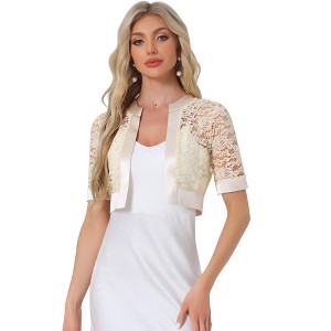 INSPIRE CHIC Women's Lace Round Neck Satin Panel Short Sleeve Bolero Shrugs - 1 of 4