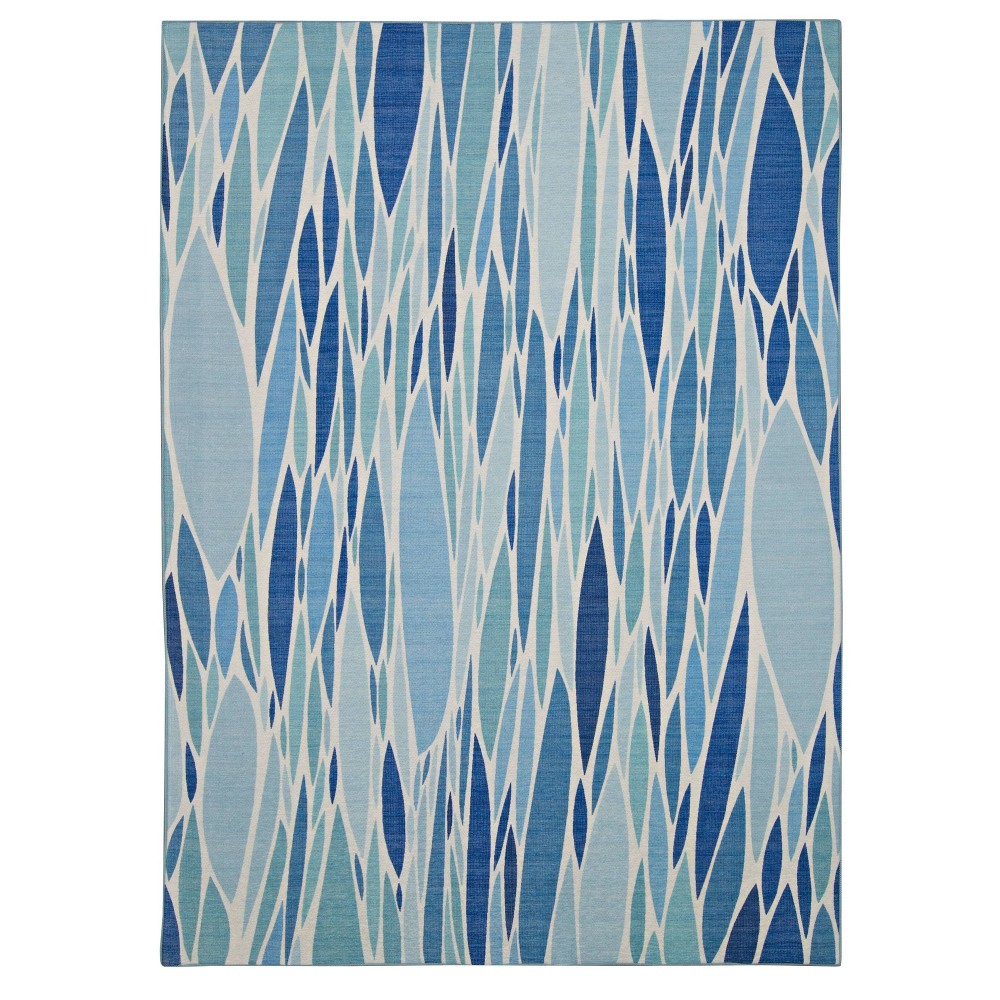 Photos - Area Rug Linon 3'x5' Careen Washable Outdoor Rug Blue/Ivory  