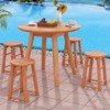 Tangkula Outdoor Wood Bar Stools Set of 2 w/Round Seat Footrest Patio Backless Barstools - 4 of 4