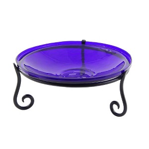 Achla Designs 6" Reflective Crackle Glass Birdbath Bowl with Stand: Handblown, No Assembly, Short Wrought Iron Base - 1 of 3