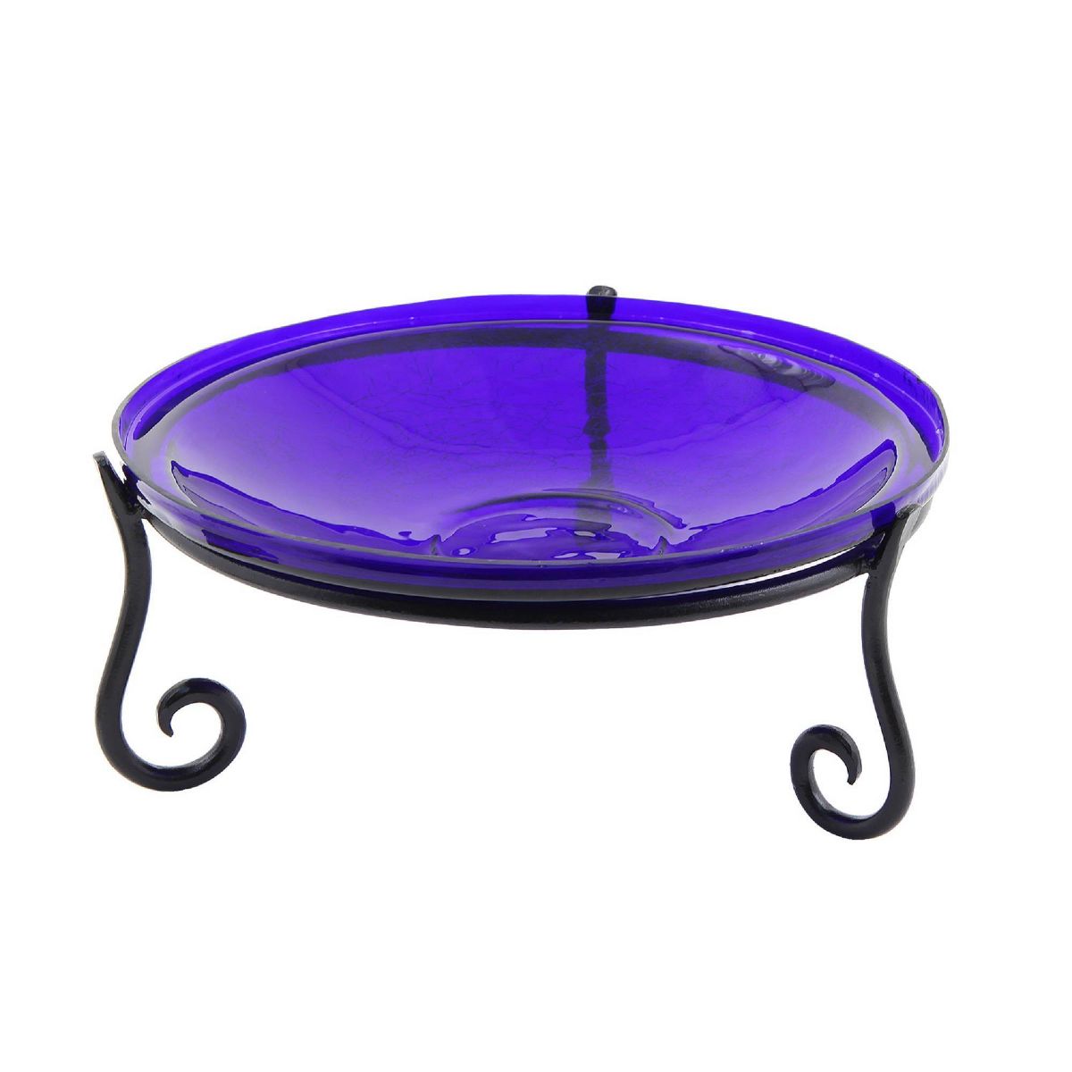 Achla Designs 6" Reflective Crackle Glass Birdbath Bowl with Stand: Handblown, No Assembly, Short Wrought Iron Base