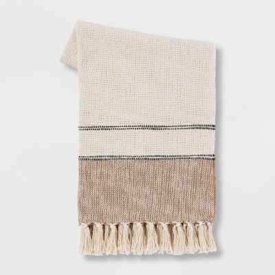 50"x60" Border Striped Cotton Throw Blanket Neutral - Threshold™