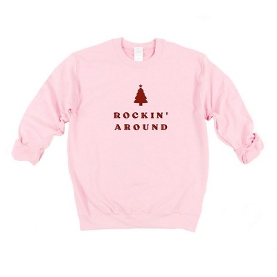 Simply Sage Market Women's Graphic Sweatshirt Embroidered Rockin' Around Tree -Red Ink