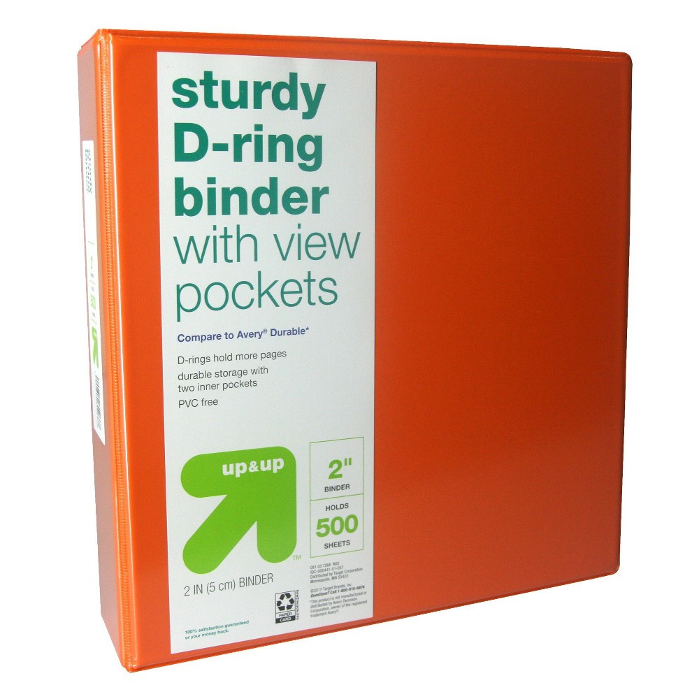 2 Inch  3 Ring Binder Clear View Orange (Compare to Avery Durable) - Up&Up