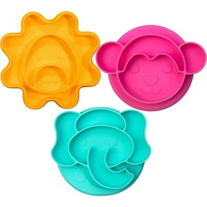 Bentology Silicone Compartment Plates- 3 PK Animal Set (Lion Monkey Elephant)- Flexible Shapes for Toddlers, Kids- Christmas Gift for Kids & Parents - 1 of 3