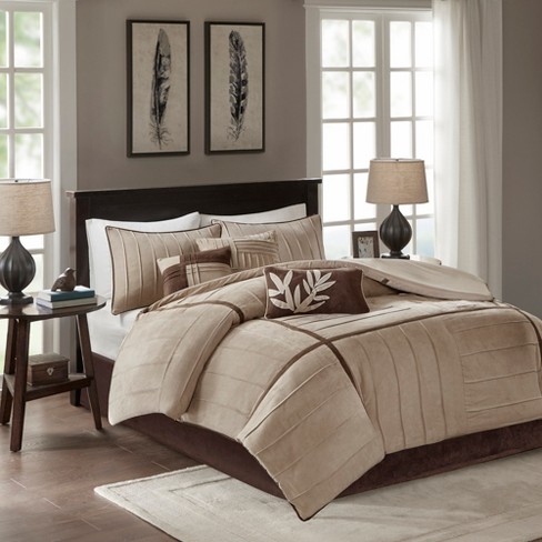 Beige Landcaster Microsuede Pleated Comforter Set California King