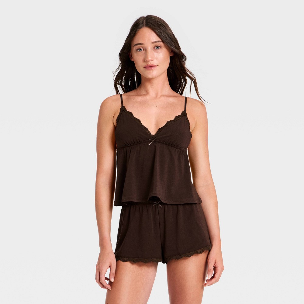 Women's Jersey Babydoll Tank and Shorts Pajama Set - Wild Fable™ Brown M