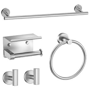 Itopfox 5 Piece Brushed Nickel Bathroom Hardware Set 23.6 Inch Towel Bar Towel Ring Hooks Toilet Paper Holder Stainless Steel Wall Mounted - 1 of 4
