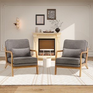 Tufted Accent Armchair with Pillow, Mid-Century Lounge Chair with Wood Frame & Cushioned Seat for Living Room, Bedroom or Office - 1 of 4