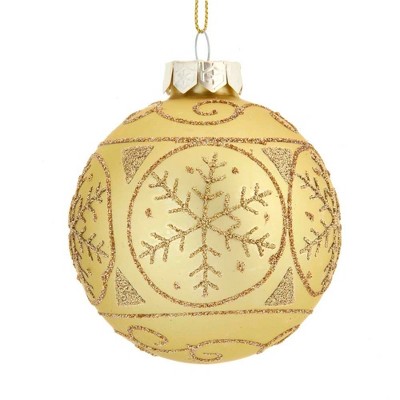 Kurt Adler 80MM Gold with Gold Snowflakes Glass Ball Ornaments, 6-Piece Set