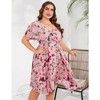 Women's V - Neck Floral Dress with Asymmetric Hem, Short - Sleeve Flowy Midi Dress for Casual & Summer Outings - 4 of 4