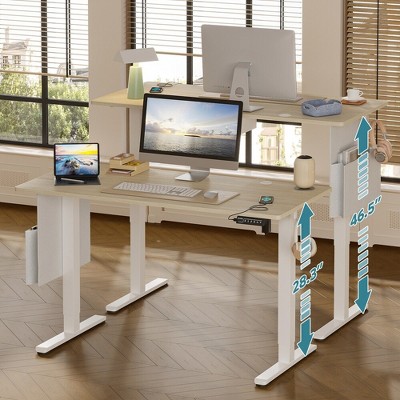 White Oak Adjustable Height Standing Desk with USB Port