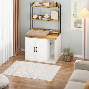 Cat Litter Box Enclosure Furniture, All-in-One Wooden Cat Cabinet with ...