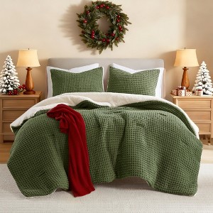 3Pcs Waffle Knit Comforter Set, Ultra Soft & Warmth Chenille Breathable Material Filling Bedding Set for Winter - 1 of 4