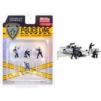 "Police Line" 6 piece Diecast Set (4 Figurines and 2 Accessories) Limited Ed to 4800 pcs 1/64 Scale Models by American Diorama