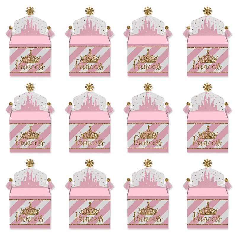 Big Dot of Happiness Little Princess Crown - Treat Box Party Favors - Pink and Gold Baby Shower or Birthday Party Goodie Gable Boxes - Set of 12, 6 of 10