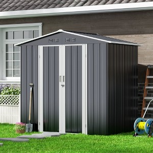 Sandinrayli 6 ft. W x 4 ft. D Outdoor Storage Shed Metal Tool Sheds with Lockable Doors 24 sq. ft., Gray - 1 of 4