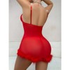 Clotth Women's Sheer Mesh Lingerie Dress for Christmas - Bodycon Sleepwear Set with Underwire Bra & Thong, Transparent Ruched Mini Dress, Red - 2 of 4