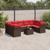 vidaXL 10 Piece Patio Sofa Set with Cushions Brown and Red Poly Rattan - With Table - 2 of 4