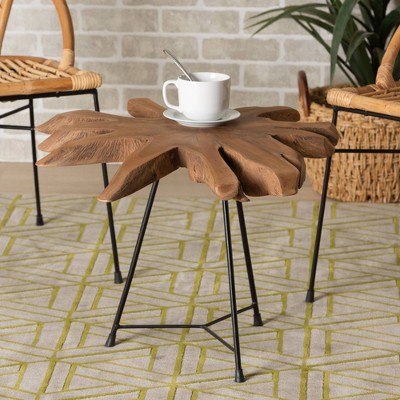 Merci Natural Brown Teak Wood and Black Metal Abstract Accent Table