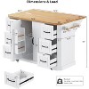 56"W Kitchen Island with Rubber Wood Veneer Table, Drop Leaf, Power Outlet, 2 Doors, Rolling Kitchen Cart w/ 6 Deep Drawers, Black/White - ModernLuxe - 4 of 4