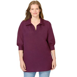 Woman Within Plus Size Three-Quarter Sleeve Popover Blouse - 1 of 2