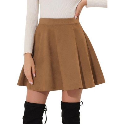 INSPIRE CHIC Women's Basic Faux Suede Flared Casual Mini Skater Skirt