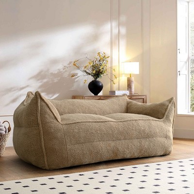 Clearance Sales Khaki Boucle Bean Bag Sofa,Upholstered Double Bean Bag Loveseat,Bean Bag Couch For Adults and Kids-Tanpinhause